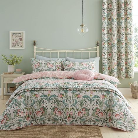 Catherine Lansfield Clarence - Set copripiumino singolo reversibile con federa, motivo floreale, colore: naturale