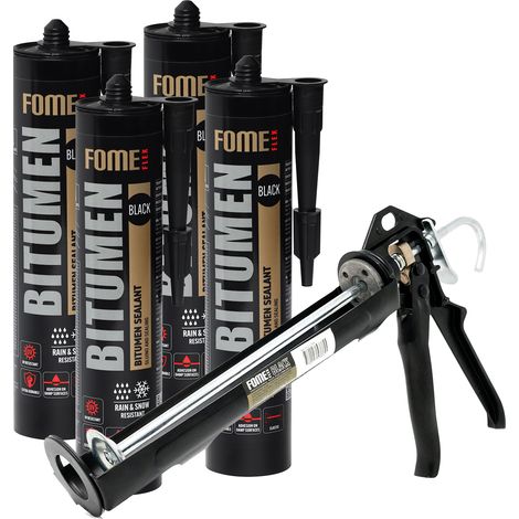 Lot de 4 mastics bitumineux d’étanchéité FOME FLEX Bitumen 300 ml + pistolet applicateur FOME FLEX professionnel (1/5)