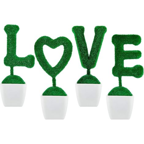 Ensemble de topiaires d'amour de la Saint-Valentin plantes artificielles jardinière sculptée en fausse haie décorative (1/5)