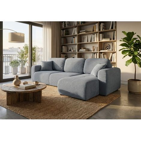 Ecksofa mit Schlaffunktion BRUSK Sofa in Stoff Pop Grau Ottomane Rechts (1/5)