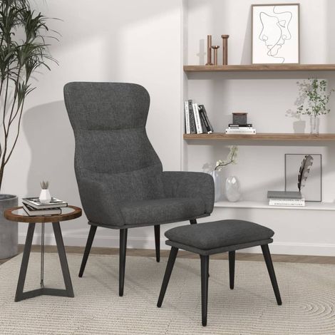 Chaise avec tabouret Chaise de relaxation Gris foncé Tissu Chaise de salon 85751 (1/5)