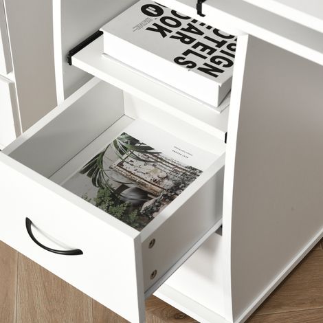 Bureau d'ordinateur blanc avec étagère pour écran et clavier, 2 tiroirs, dimensions 120x55x85 cm