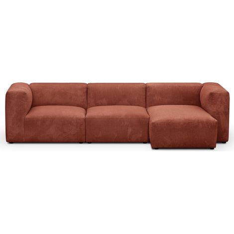 Canapé d'angle à droite modulable avec méridienne 4 places en velours côtelé rouille - Modulo (1/5)