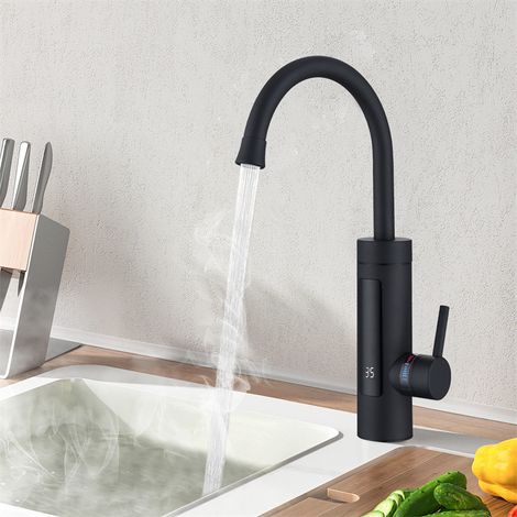 Elektrische Küchenarmatur mit Durchlauferhitzer Smart Heater Spültischarmatur 360° drehbar Edelstahl Küchenarmatur mit LED Temperaturanzeige Elektrisch Durchlauferhitzer Wasserhahn Bad/Küche Schwarz (1/5)