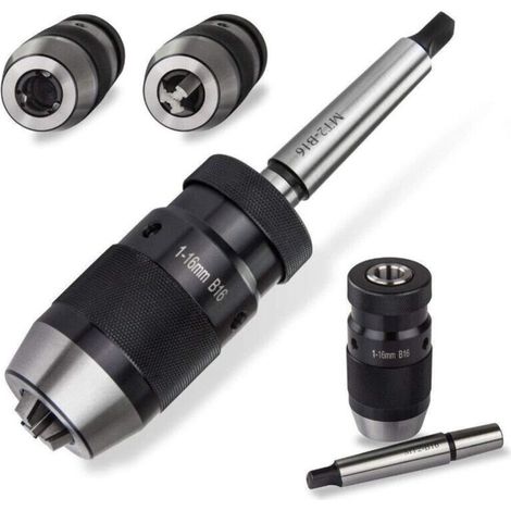 SABIR Mandrin de perçage auto-serrant sans clé MT2-b16 + tige d'extension Morse 1-16 b16 n° 2 (1/4)
