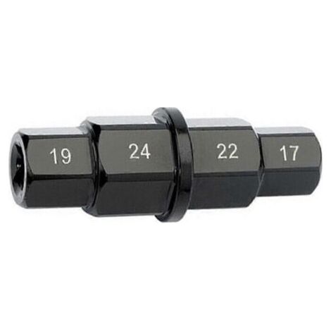Werkzeug zum Ausbau und zur Modifizierung der Vorderradachse eines Motorrads (1 Stück): Innensechskant-Steckschlüssel für 17, 19, 22 und 24 mm Naben. (1/5)