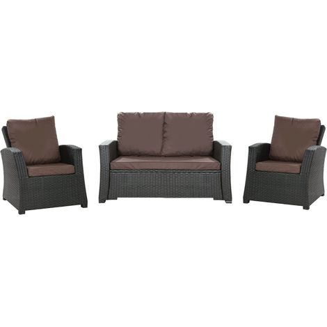 Set coussins pour salon de jardin résine tressée 4 personnes, coussins pour canapé 120x60x7cm, coussins pour fauteuil de jardin 2x50x56cm Marron (1/5)