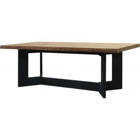 Table repas 220 x 100 cm en bois de pin recyclé pieds noirs - CABANON (1/2)