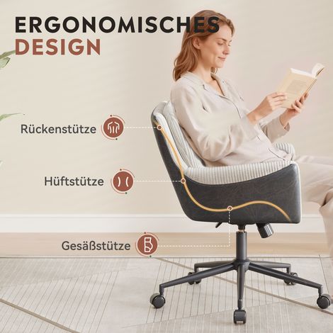 Irovami Chaise de bureau ergonomique beige Tissu côtelé, réglable hauteur, inclinable 105°, 360°, 180 kg (1/5)