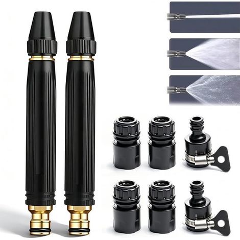 Hochdruckdüse Hochdruck Spritzpistole für Gartenschläuche Set mit 2 Messing Autowaschdüsen und 6 Schlauchanschlüssen 3 fach verstellbare Düsen Zu (1/5)