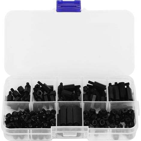 Boîte de 180 pièces : Kit d'assortiment de vis et écrous M3 en nylon, entretoises mâles et femelles (noir) (1/5)