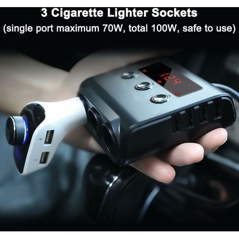 Chargeur de Voiture 3 Prises Multiprise Allume Cigare 24V/12V USB Chargeur de Voiture Adaptateur Multiple Splitter Voltmètre Interrupteur 4 Ports USB pour GPS Dash Cam Tablette Téléphone (1/4)