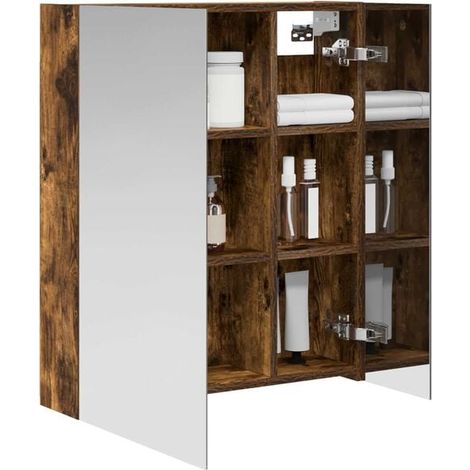 Armoire de Toilette avec Miroir, Chêne Fumé, 60 x 14,5 x 70 cm, Meuble de Rangement Mural pour Salle de Bain (1/5)