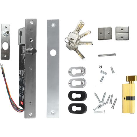 Verrou électrique 12V DC à clé, type étroit, protection circuit, pêne dormant pour porte bois ou verre (1/5)