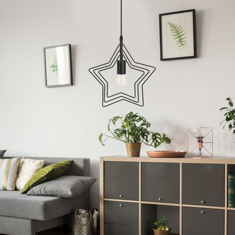 Suspension LED Étoile Noire Fer E27 100-240V Lampe Plafond Lustre Unique pour Salle à Manger (1/5)