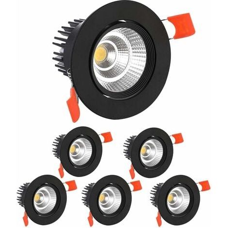 6 x Spot LED Encastrables,5W COB Plafonnier Encastré,Blanc Froid 6000K,500LM,AC 220-240V,Ra≥90,Angle de Faisceau 24°,IP44,Pour salle de bain,Cuisine,Salon,Couloir(Noir) [Classe énergétique A+](Ouvertu (1/4)
