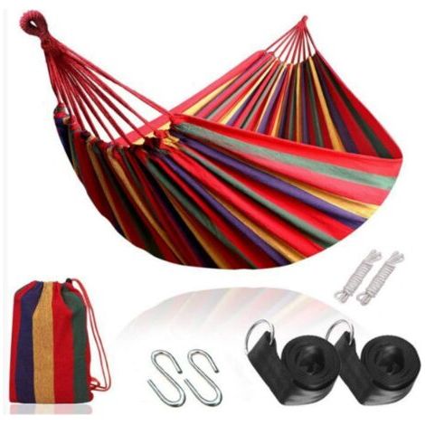 Hamac de jardin d'extérieur, portable et léger, en toile, avec sangles respectueuses des arbres, sac de transport et fermeture en S, pour jardin, balcon, terrasse, plage et randonnée. (1/5)