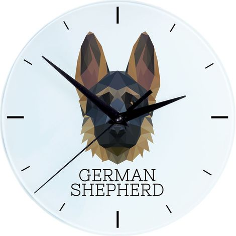Deutscher Schäferhund, Elsässer I - geometrische Wanduhr mit Foto und Aufschrift von Art-Dog (1/4)