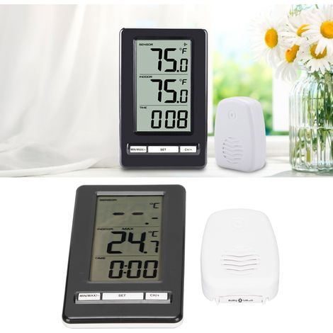 Stazione meteorologica digitale wireless - Termometro elettronico per interni/esterni con orologio e visualizzazione della temperatura (1/5)