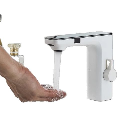 Rubinetto per bagno con sensore di movimento, design contemporaneo, bianco (1/2)