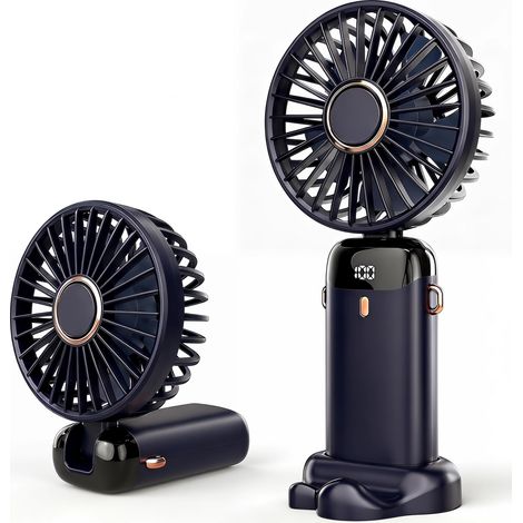 Mini Ventilateur Portable - 2400mAh Petit Ventilateur Rechargeable avec 5 Vitesses, Moteur Brushless Silencieux, Pliable à 90° pour Bureau, Voyage et Extérieur (1/4)
