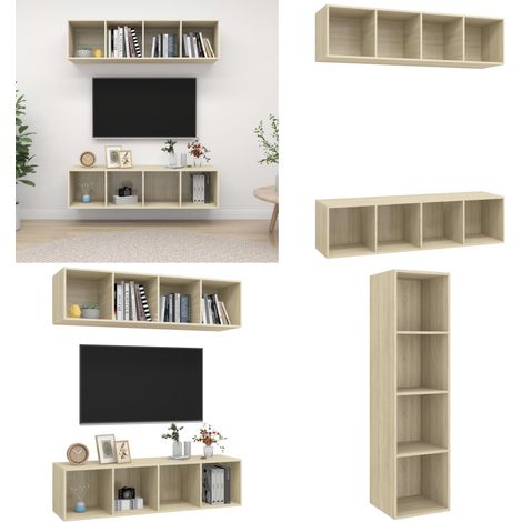 TV-Wandschränke 2 Stk. Sonoma-Eiche Holzwerkstoff - TV Schrank - Wandschrank - Holzschrank - Sonoma Eiche - Regal - Home & Living (1/5)