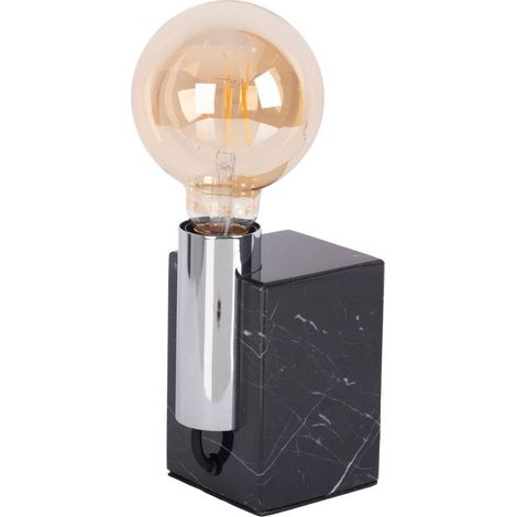 Lampe à poser en marbre et métal couleur inox, luminaire de table 16 cm, douille E27 pour bureau - PANGIVO (1/5)