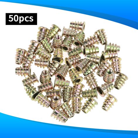 50 écrous à tête hexagonale en alliage de zinc M513 mm pour meubles, filetés pour inserts en bois (1/5)