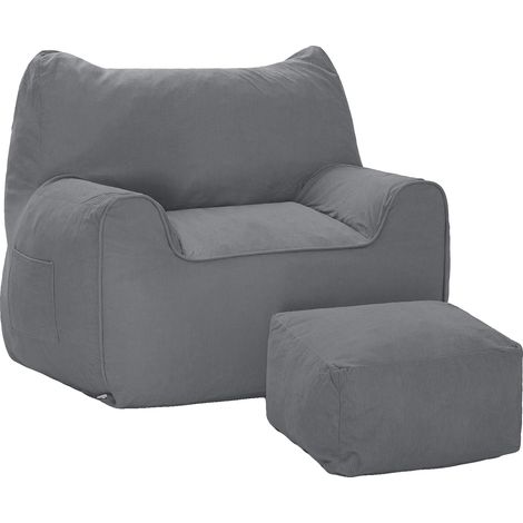Sillón tipo puf con diseño de orejas de gato, relleno de espuma de alta densidad, color gris. (1/2)