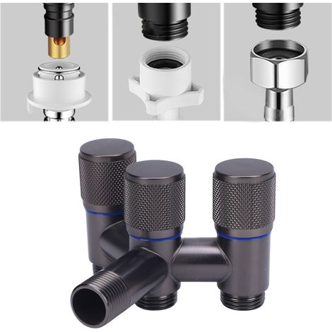 Vanne d'angle à une entrée et trois sorties, filetage extérieur G1/2" d'entrée, filetage extérieur G1/2" de sortie, connecteur trois voies pour lave-linge/toilettes, trois interrupteurs, vanne d'eau à (1/5)