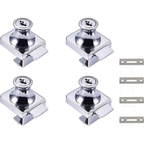 Glastürschloss, 4-teiliges Nockenschloss, Sicherheitsschloss für Glastüren von Vitrinen und Schränken mit 5-8 mm (0,2-0,31") Glasstärke, kein Bohren erforderlich, mit 8 Schlüsseln (1/4)
