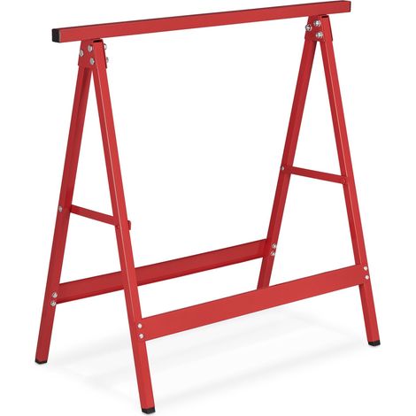 Lot de 2 tréteaux en métal pour bricolage polyvalent design épuré 75 x 60 x 70 cm en métal rouge (1/5)