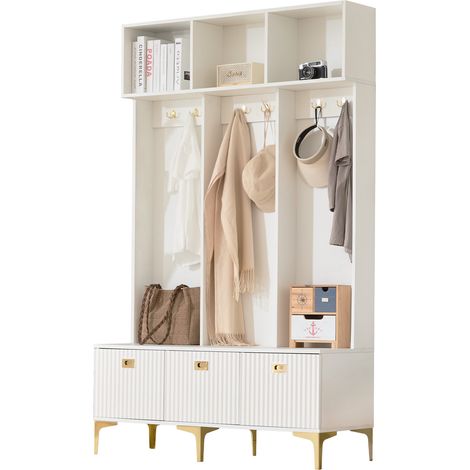 portemanteau multifonctionnel élégant pratique Particle Board Blanc 120.00 x 40.00 x 191.00 (1/5)