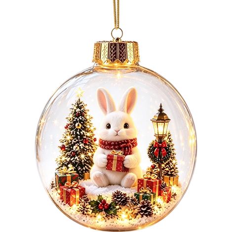 Boule à neige lumineuse 3D en acrylique transparent, ornement de Noël avec un adorable koala à suspendre au sapin pour les fêtes. (1/5)