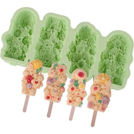 Ensemble de moules à Glace en Silicone résistant à la avec bâton détachable, Plateau créatif à 4 Compartiments (1/5)