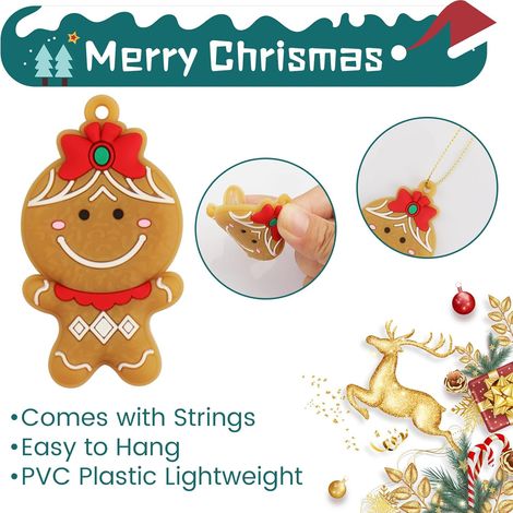 12 pezzi di decorazioni e ornamenti per l'albero di Natale a forma di omino di pan di zenzero con corde per regali (1/4)