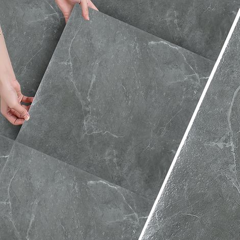 Randaco Pavimenti adesivi in PVC Vinile 44 Pezzi 30cm x 30cm, ca. 4 m², Carta da parati impermeabile grigio marmo autoadesiva in PVC