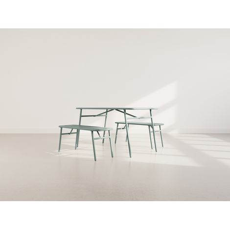 Ribola - ensemble table et bancs de jardin - 4 personnes - vert - vert (1/5)