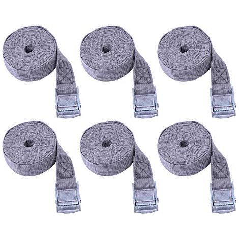6 Pièces Sangle à Cliquet Sangle Arrimage, Sangles D'arrimage Boucle Sangle Sangles De Serrage, Sangle Demenagement pour Voiture Moto Velo Transport et Rangement (25 mm 2 m, Gris Beige) (1/5)