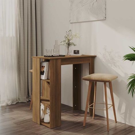 Table haute Table de bar - Mange-Debout avec étagère Chêne marron 102x50x103,5cm Aggloméré BV596454 - BonneVie (1/5)