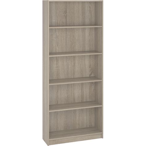 Pegane – Bibliothèque chêne 5 étagères – Dimensions 180 x 75 x 25 cm – Panneaux mélaminés haute densité – Assemblage facile
