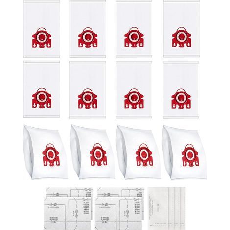 Pack de 12 sacs 3D Airclean compatibles avec les aspirateurs Miele 3D FJM, pour les séries Complete C1, Compact C1, Compact C2, S6, S4, S700, S500, S300, S200, avec 4 filtres. (1/4)