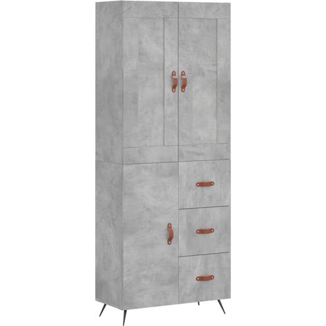 Buffet bahut commode armoire meuble de rangement organisateur cuisine salle de séjour salon haut 69,5 x 34 x 180 cm bois d'ingénierie gris