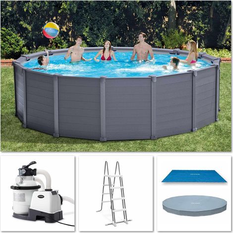 Intex 26384 Piscina Graphite Rotonda 478x124cm, Pompa a Sabbia, Scaletta, etc (1/6)