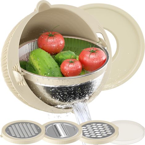 Ensemble 4-en-1 Passoire, Bol, Couvercle, Râpe, Acier Inoxydable, Plastique, Cuisine