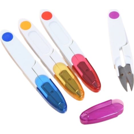Ciseaux à coudre, lot de 4, coupe-fils en forme de U avec capuchon de sécurité en plastique, ciseaux à point de croix, découseur pour couture et broderie. (1/5)
