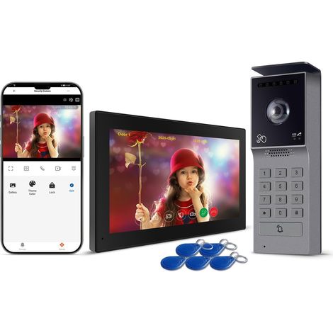 Visiophone Filaire Connecté à 2 Fils,Interphone Vidéo IP WiFi avec 7'' écran Tactile,Résolution 1080P,Unlock à Distance Via APP/IC Cartes,Audio Bidirectionnel, Option Carte (1/5)