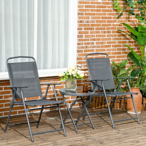 Ensemble bistrot jardin 3 pièces - table pliante verre - gris foncé - métal résistant aux intempéries - chaises de jardin pour terrasse (1/4)