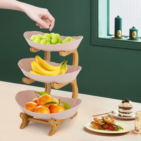 YISSALE - Werkzeug - Dreifache Obstschale aus Kunststoff Beige Große Obstschale Obstkorb mit 3 Ebenen Besteckhalter Kuchenplatte Snacks (1/5)
