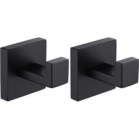 Lot de 2 crochets porte-serviettes de salle de bain en acier inoxydable noir mat antirouille (1/5)